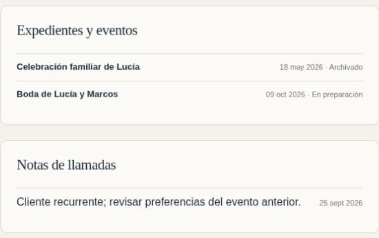 Lucía Navarro’s records: an archived celebration, an upcoming wedding and a call note.